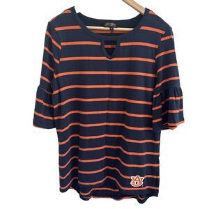 Auburn Tigers Womens M T-Shirt Blue Orange Striped Game Day Couture War Eagle